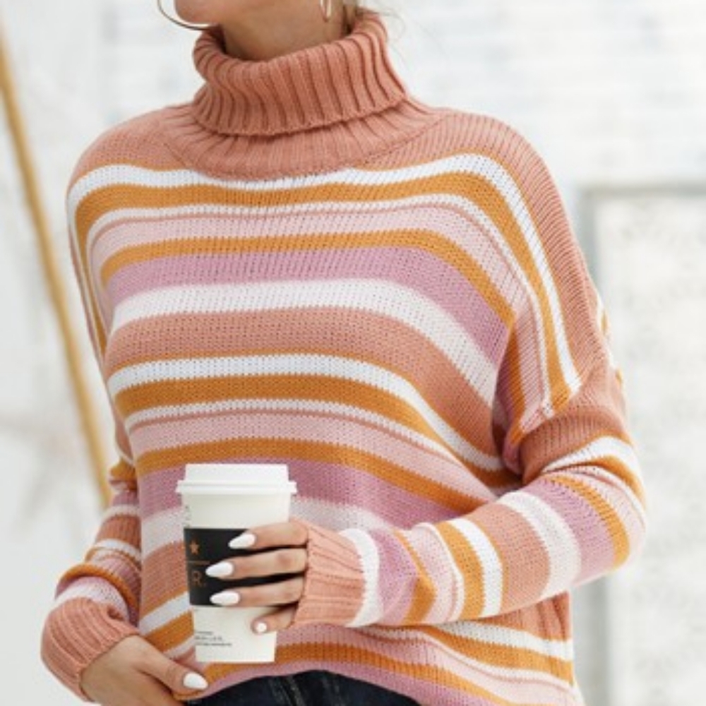 Oversized striped turtleneck sweater - Picture 6 of 8